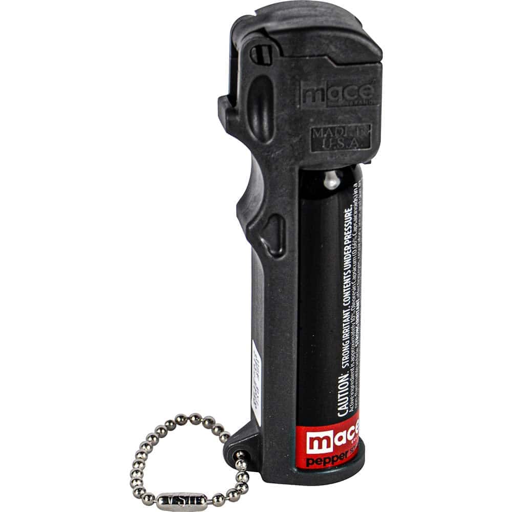 Mace Personal Pepper Spray Black 18 Gram – 10% OC Formula, 12 Feet Stream Range, 20 Bursts, UV Marking Dye, Flip-Top Safety Cap, Finger-Grip Design, Keychain Included, Made in USA, Self Defense