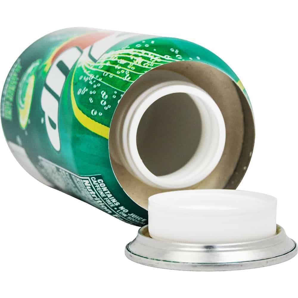 7 UP Lemon Lime Diversion Safe - Bottom Open. This safe cleverly disguises as a common household soda, offering a discreet and secure storage solution for your valuables