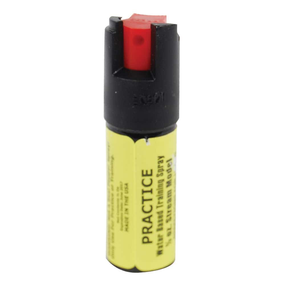 Inert Practice Defensive Spray Water-Based Training Tool – Locking Actuator, Stream or Fogger Pattern, 1/2 oz or 2 oz Canister, 6-8 Foot Range, Non-Irritating Formula for Safe Deployment Training