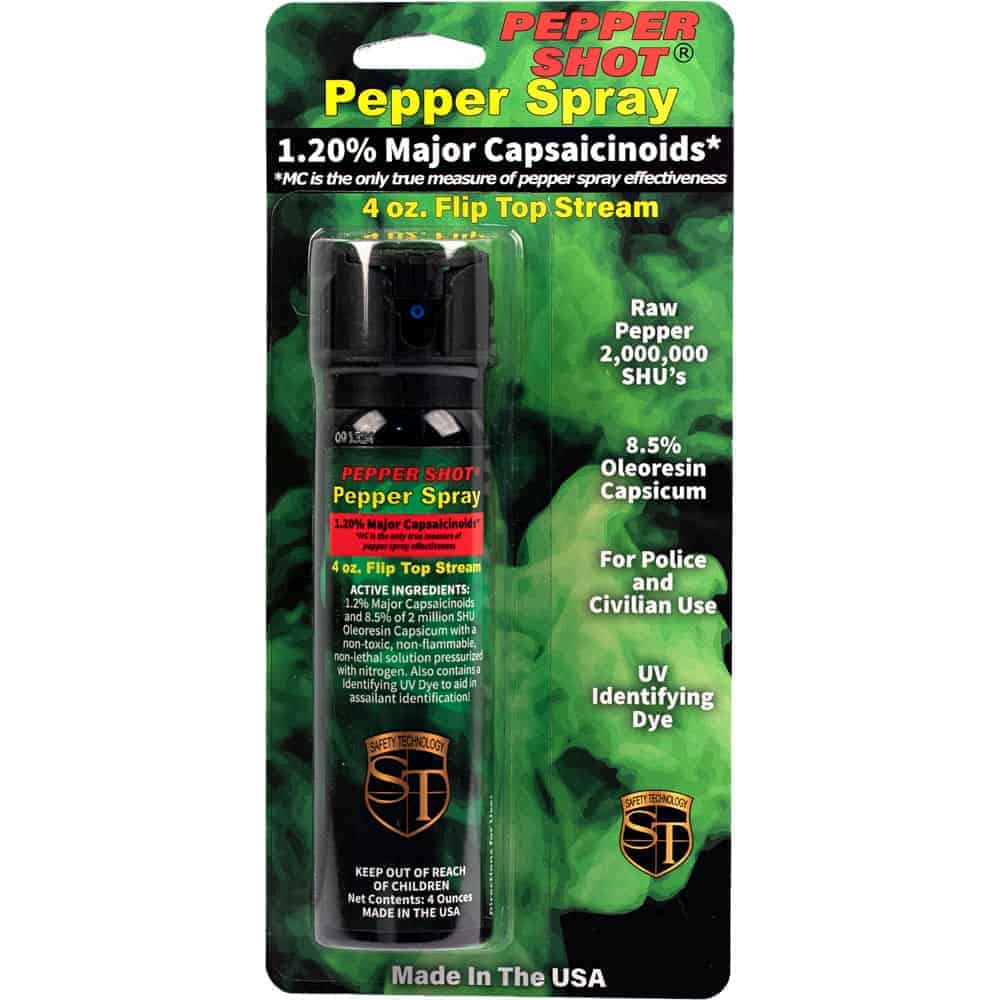 Pepper Shot 4 ounce Flip Top Pepper Spray Front View Retail Package | Advanced Safety Tech Pepper Shot 4 Ounce Flip Top Pepper Spray Front View Retail Package Advanced Safety Tech Pepper Shot 4 Ounce Flip Top Pepper Spray Front View Retail Package