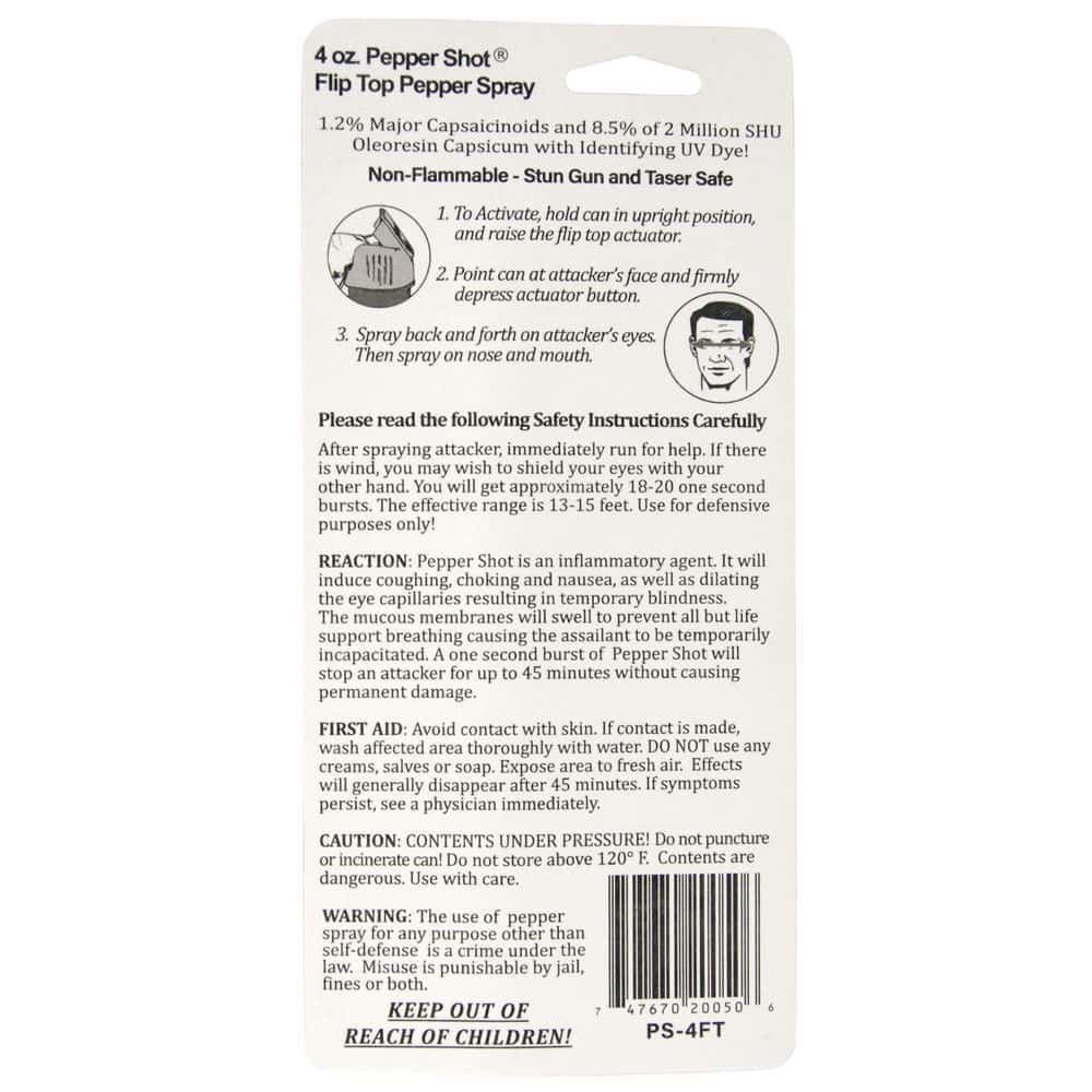 Pepper Shot 4 ounce Flip Top Pepper Spray Rear View Retail Package | Advanced Safety Tech Pepper Shot 4 Ounce Flip Top Pepper Spray Rear View Retail Package Advanced Safety Tech Pepper Shot 4 Ounce Flip Top Pepper Spray Rear View Retail Package
