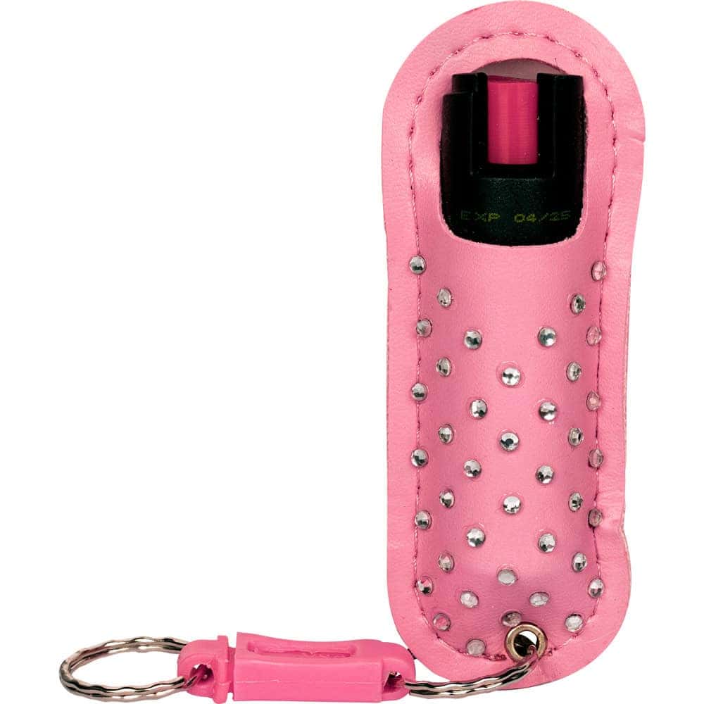 RhineStone Pink Pepper Shot Halo Holster with Quick Disconnect Key Ring Front View