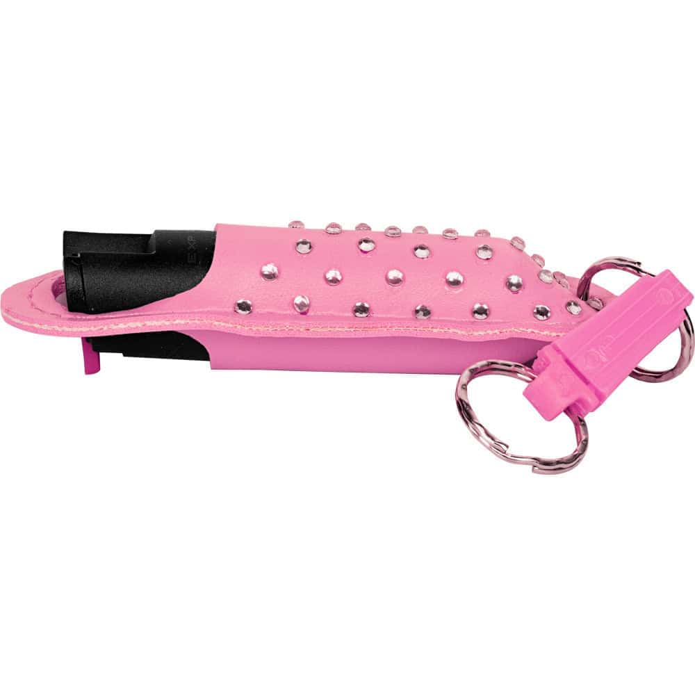RhineStone Pink Pepper Shot Halo Holster with Quick Disconnect Key Ring Side View
