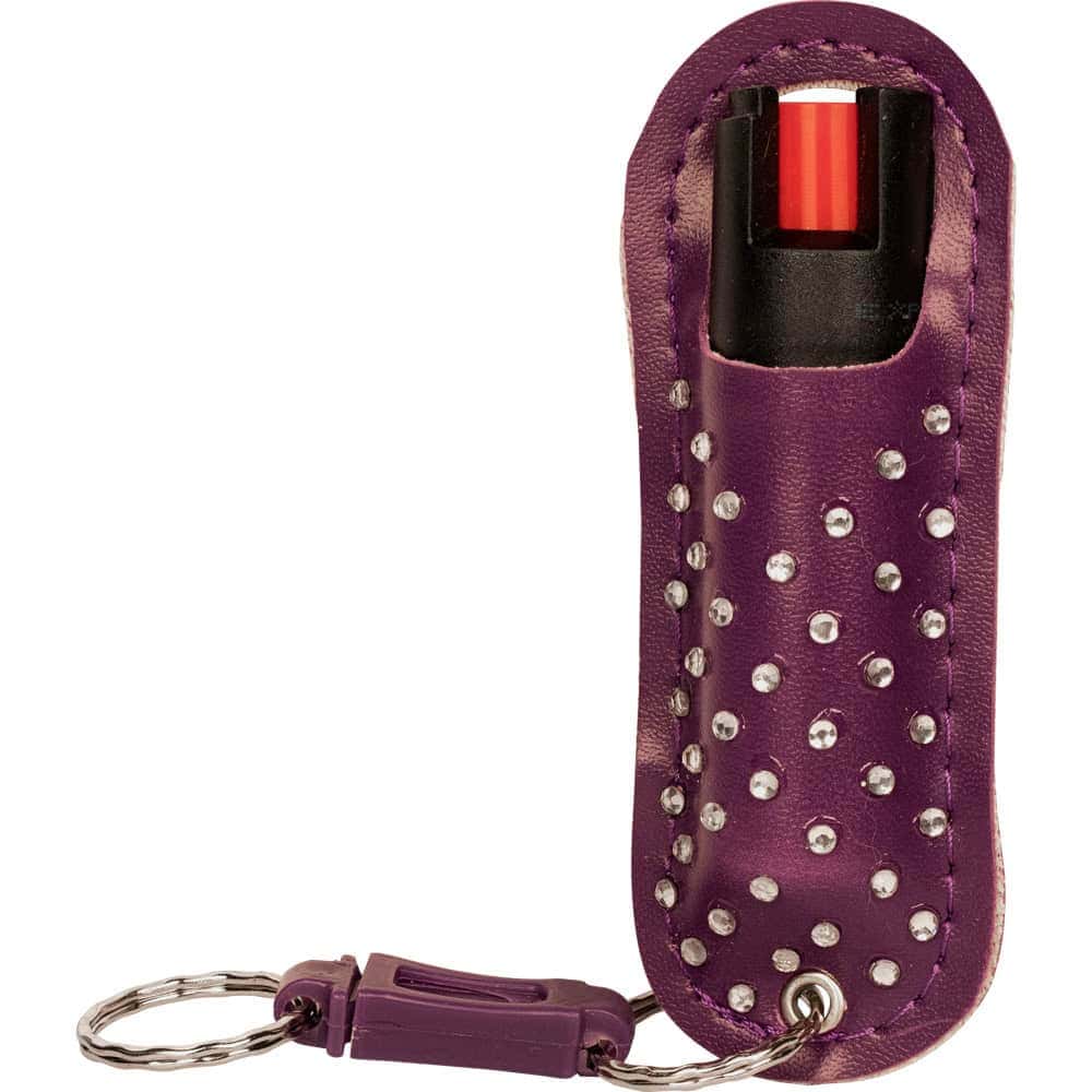 RhineStone Purple Pepper Shot Halo Holster with Quick Disconnect Key Ring Front View