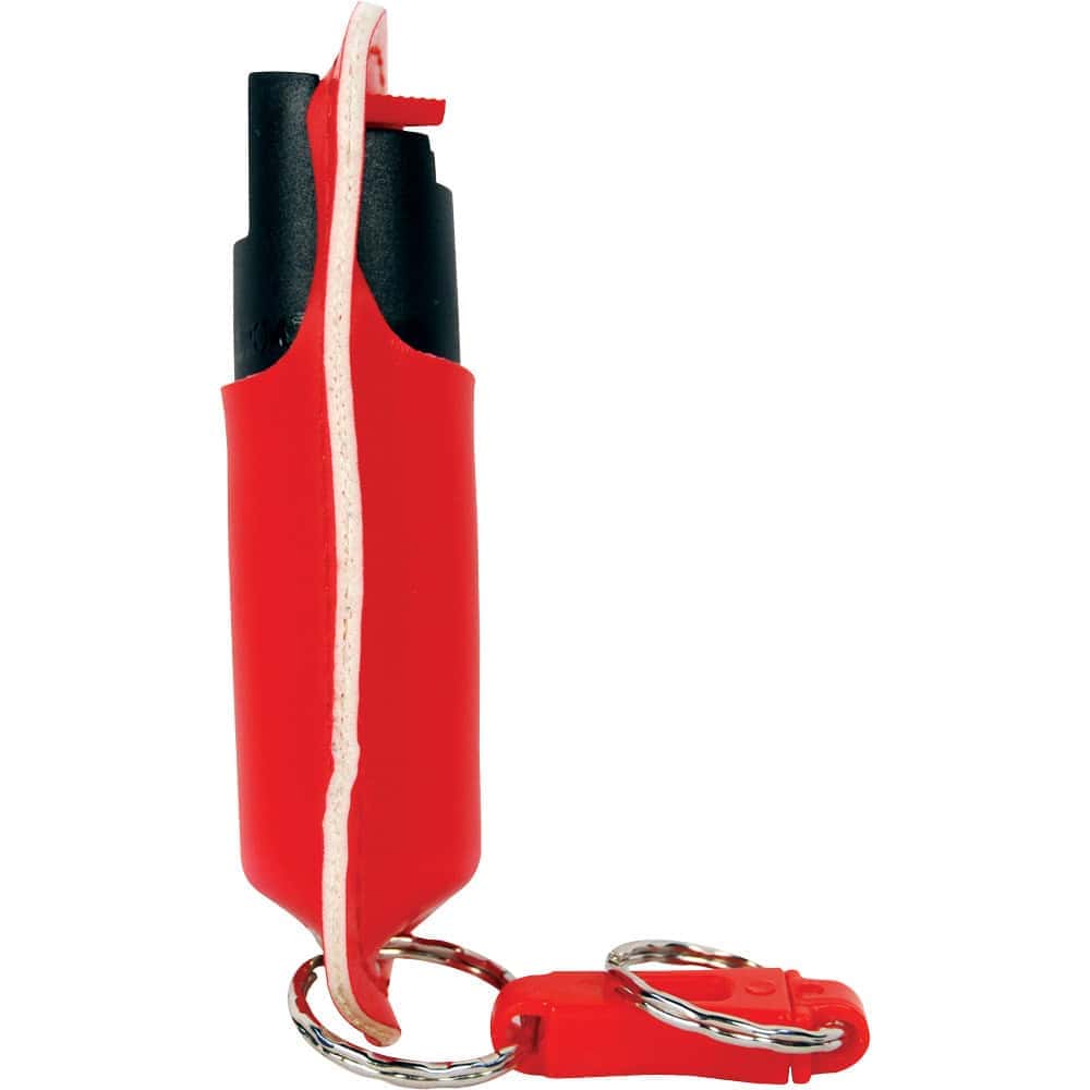 Red Pepper Shot Halo Holster with Quick Disconnect Key Ring Side View