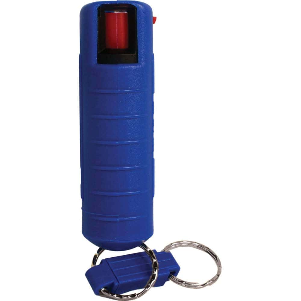 Blue Pepper Shot Pepper Spray Hard Case Belt Clip and Quick Release Key Chain Front View