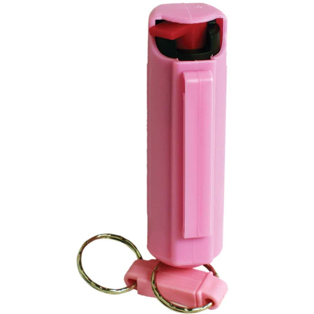 Pink Pepper Shot Pepper Spray Hard Case Belt Clip and Quick Release Key Chain Rear View