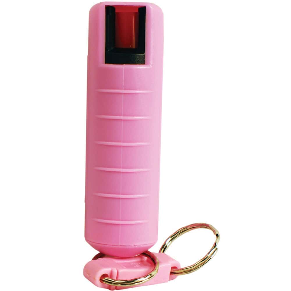 Pink Pepper Shot Pepper Spray Hard Case Belt Clip and Quick Release Key Chain Front View
