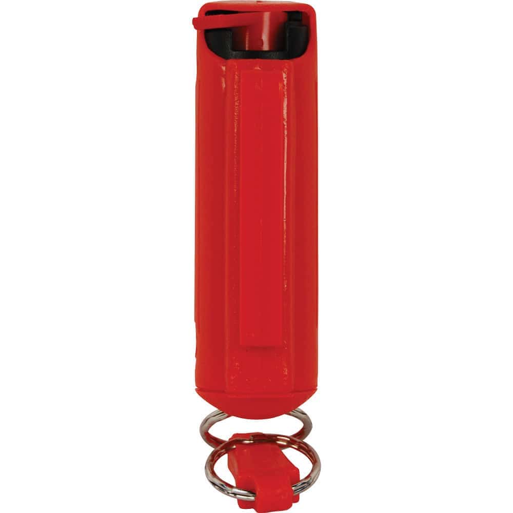 Red Pepper Shot Pepper Spray Hard Case Belt Clip and Quick Release Key Chain Rear View