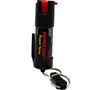 Pepper Shot 1/2 oz Pepper Spray Belt Clip and Quick Release Key Chain - Front View
