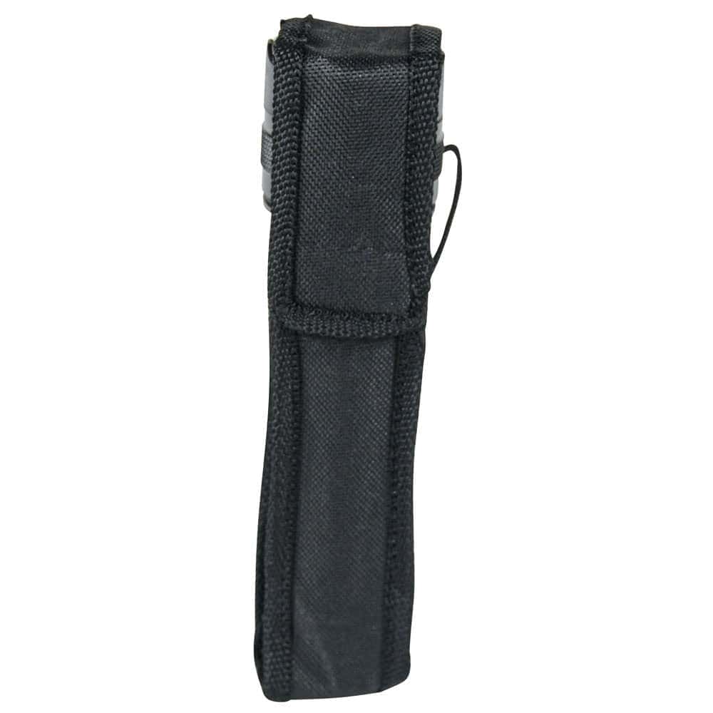 75 Million Volt Shorty Flashlight Stun Gun with Wrist Strap, Holster, and Charging Cable - Shown in Holster