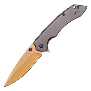 Orange Assisted Open Folding Pocket Knife Open Blade View