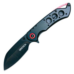 Grey and Black Assisted Open Folding Pocket Knife Open View Advanced Safety Tech Grey and Black Assisted Open Folding Pocket Knife Open View