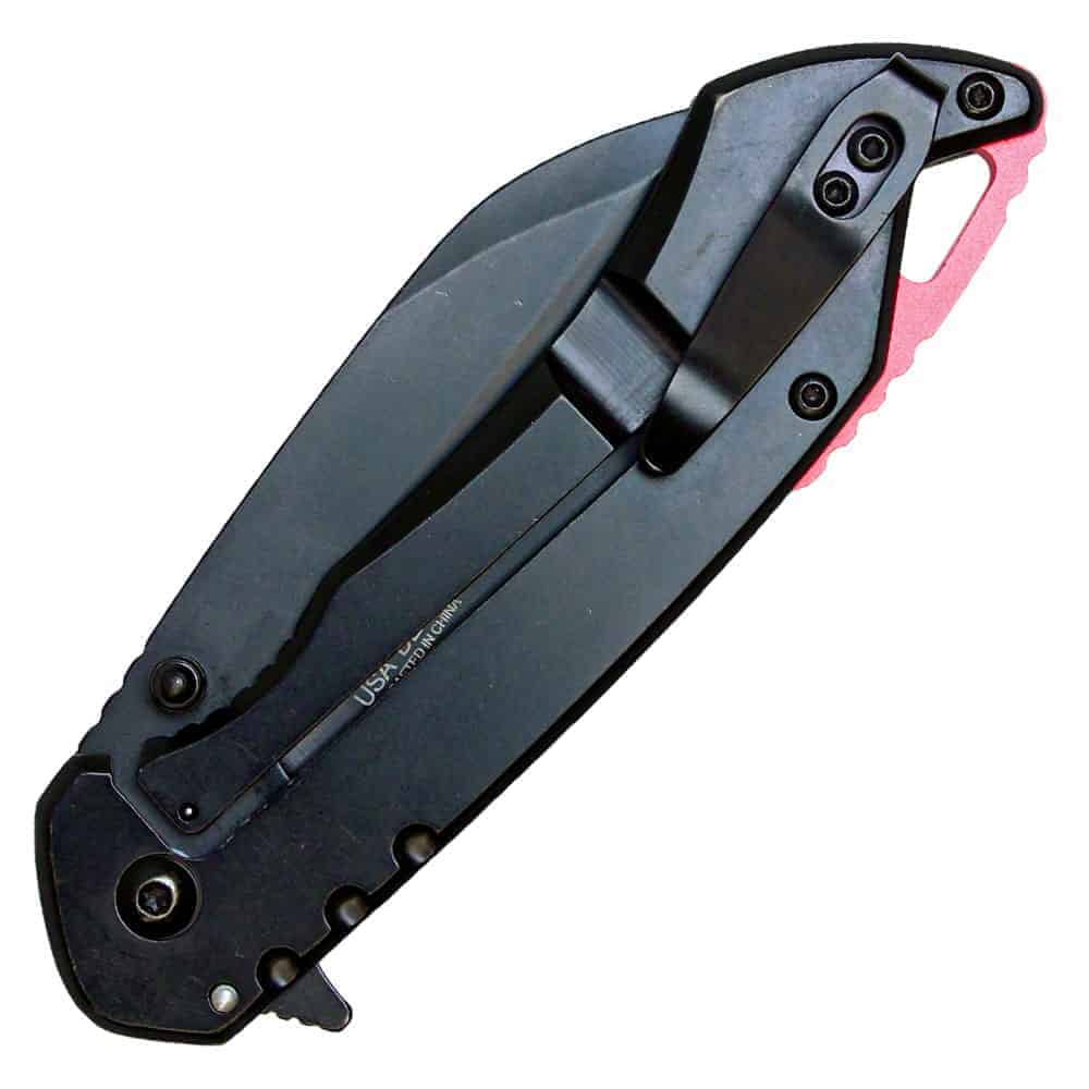 Black Assisted Folding Pocket Knife Closed View with Belt Clip