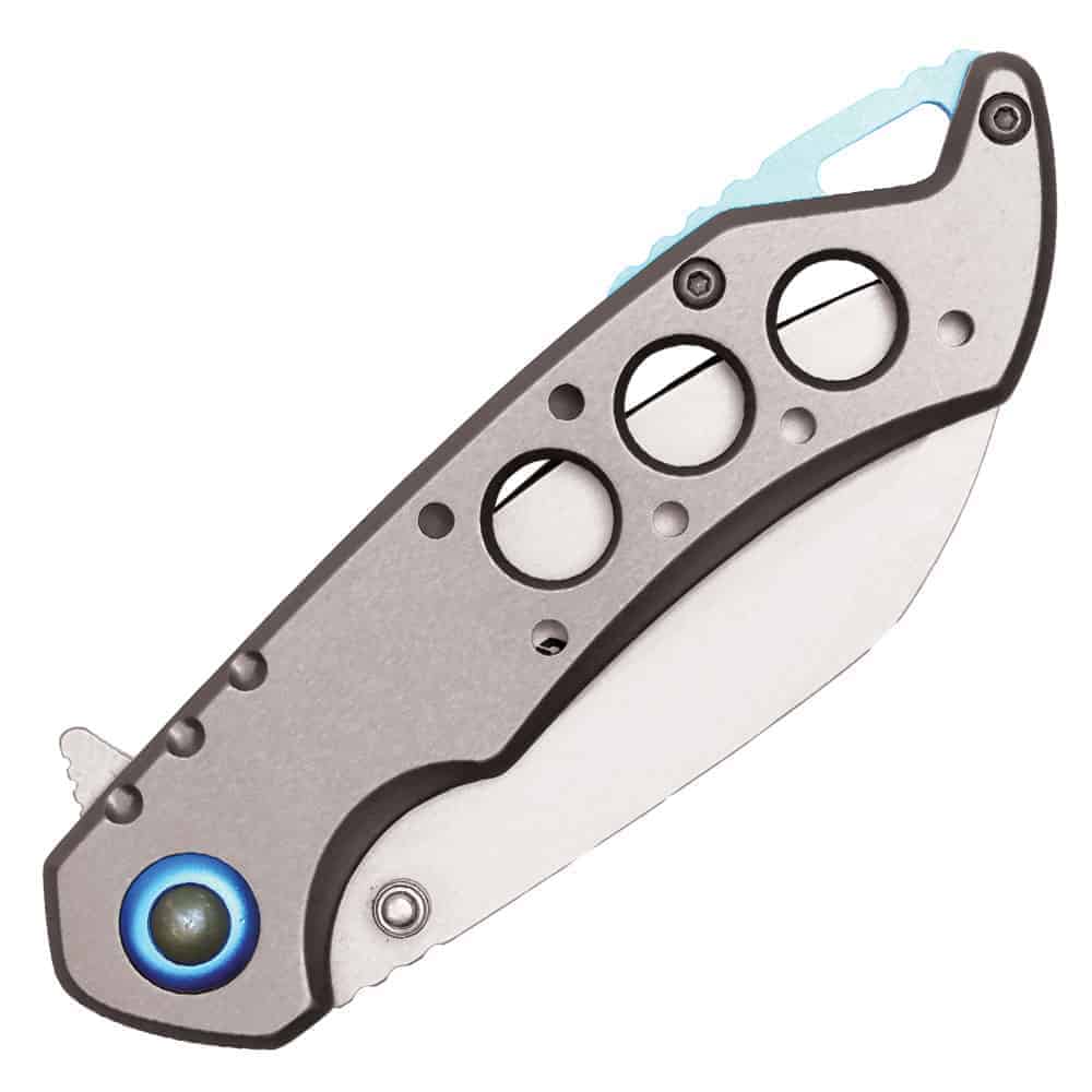 Silver Assisted Open Folding Pocket Knife with Handle Accents Closed View