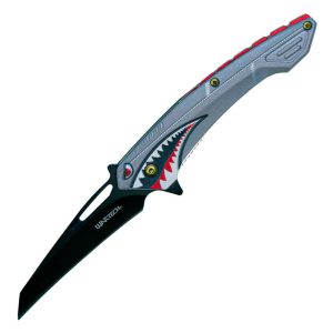 Assisted Open Folding Pocket Knife with Flying Shark Design Open View