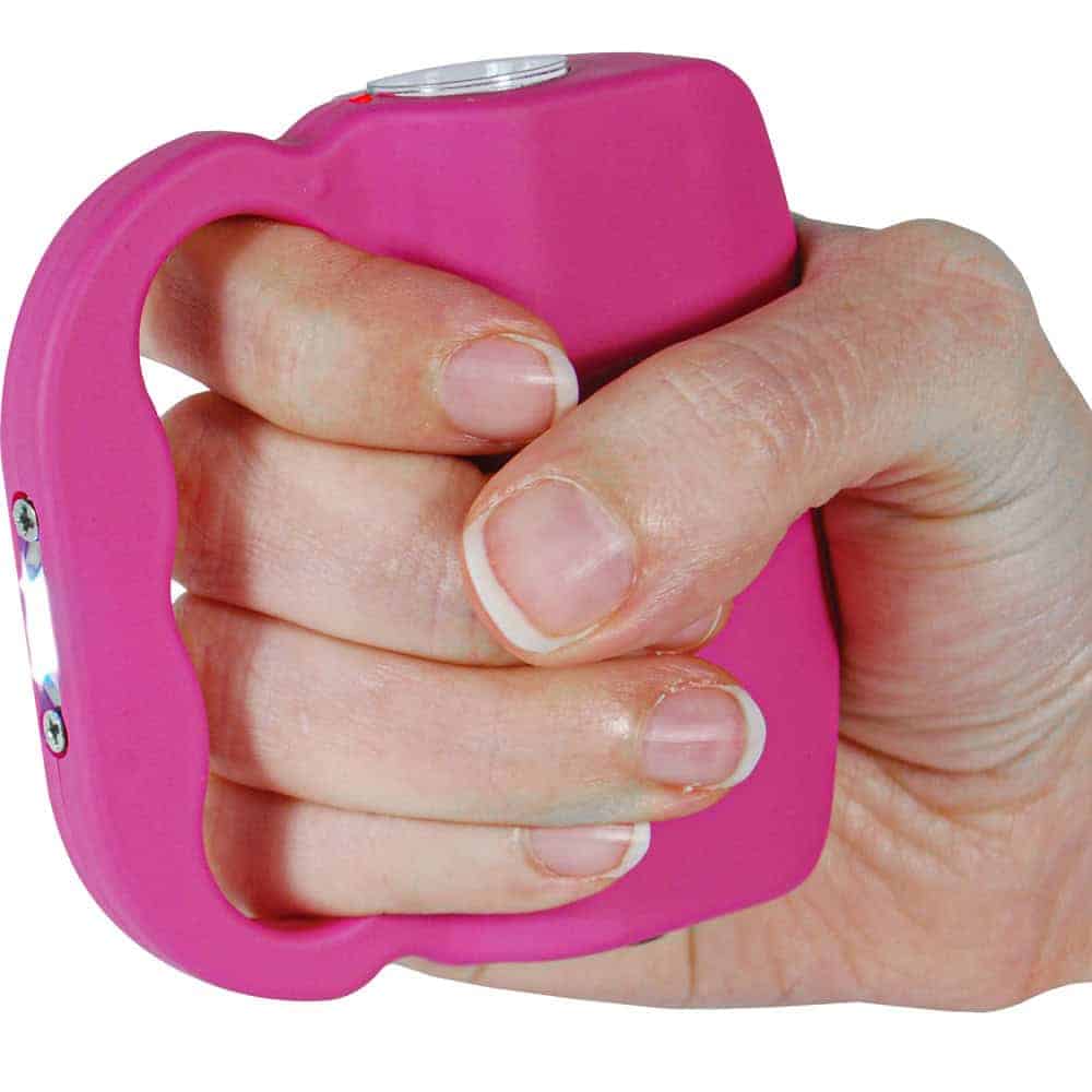 Pink 75 Million Volt Talon Stun Gun and Flashlight in Hand