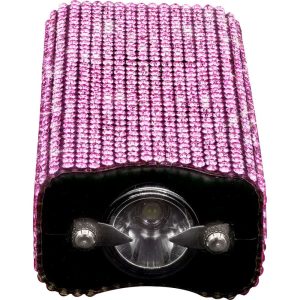 RhineStun Keychain Stun Gun Pink Top View with Flash Light