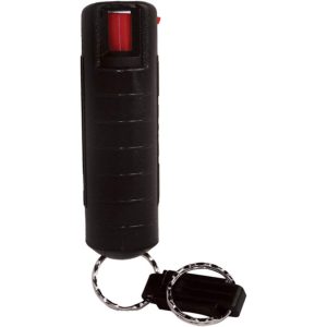 Black Wildfire 1/2 Ounce Pepper Spray Hard Case with Belt Clip and Quick Disconnect Keyring Front View
