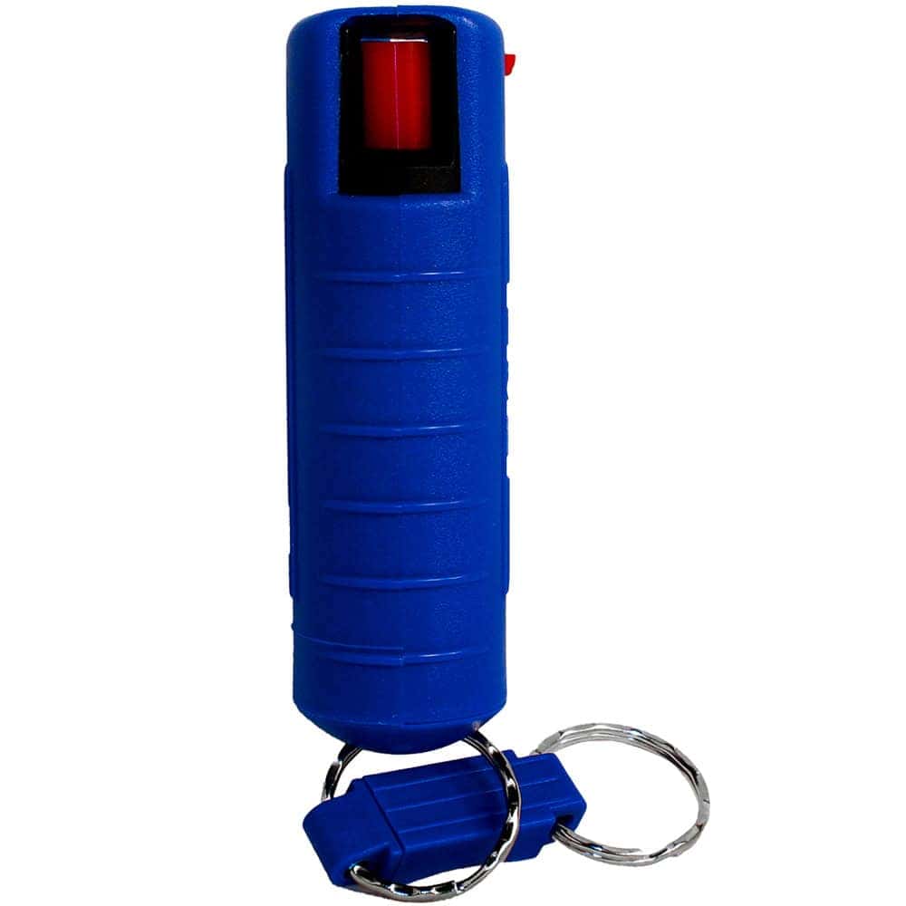 Blue Wildfire 1/2 Ounce Pepper Spray Hard Case with Belt Clip and Quick Disconnect Keyring Front View