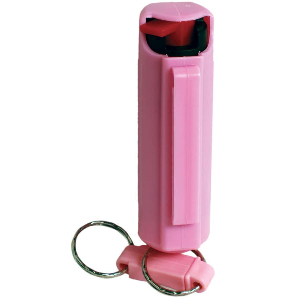 Pink Wildfire 1/2 Ounce Pepper Spray Hard Case with Belt Clip and Quick Disconnect Keyring Rear View