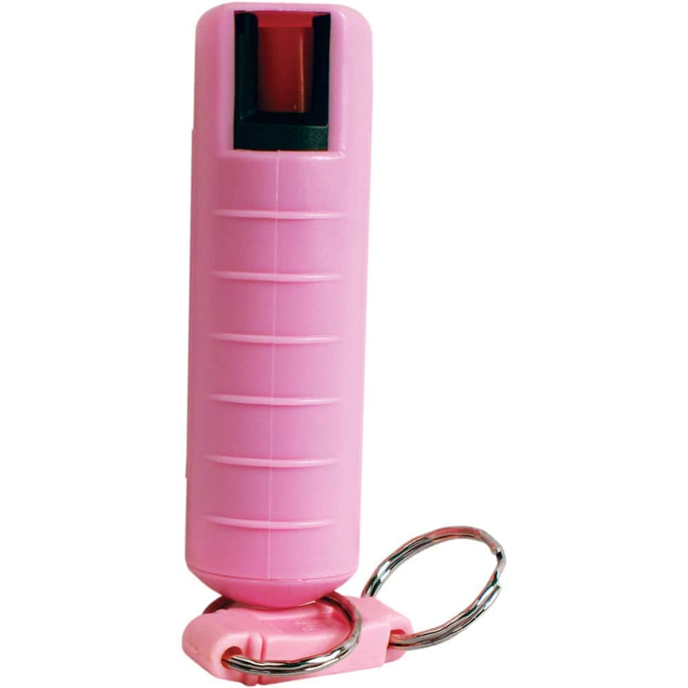 Pink Wildfire 1/2 Ounce Pepper Spray Hard Case with Belt Clip and Quick Disconnect Keyring Front View